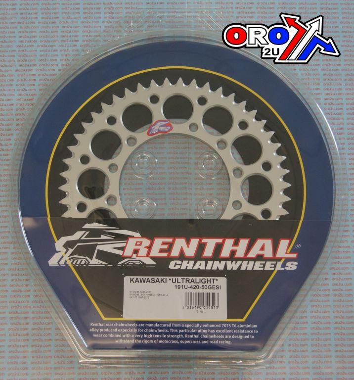 REAR SPROCKET ALLOY SI RENTHAL, SILVER ULTRALITE 191U-420-50GESI, 191U-420-50GESI
