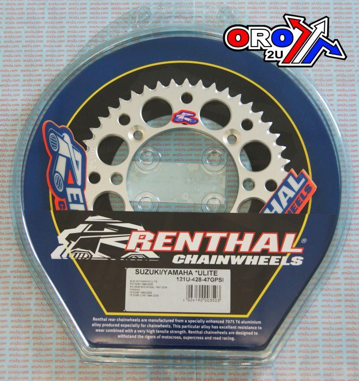 REAR SPROCKET ALLOY RENTHAL, ULTRALITE 121U-428-47GPSI SILVER, SUZUKI, YAMAHA