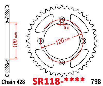 MINO REAR SPROCKET ALLOY BLACK 798, MINO 25-605-428-49