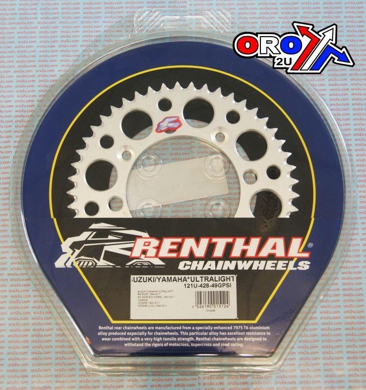 REAR SPROCKET ALLOY RENTHAL, ULTRALITE 121U-428-49GPSI SILVER, SUZUKI, YAMAHA