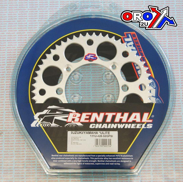 REAR SPROCKET ALLOY RENTHAL, ULTRALITE 121U-428-52GPSI SILVER, SUZUKI, YAMAHA