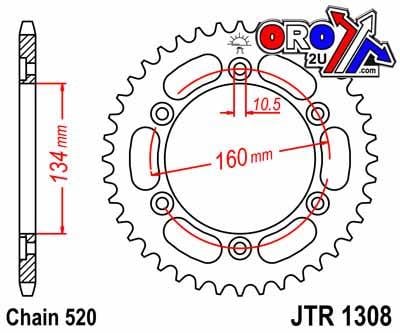 REAR SPROCKET STEEL JTR1308.40, CHAIN CONVERSION 520, HONDA ROAD