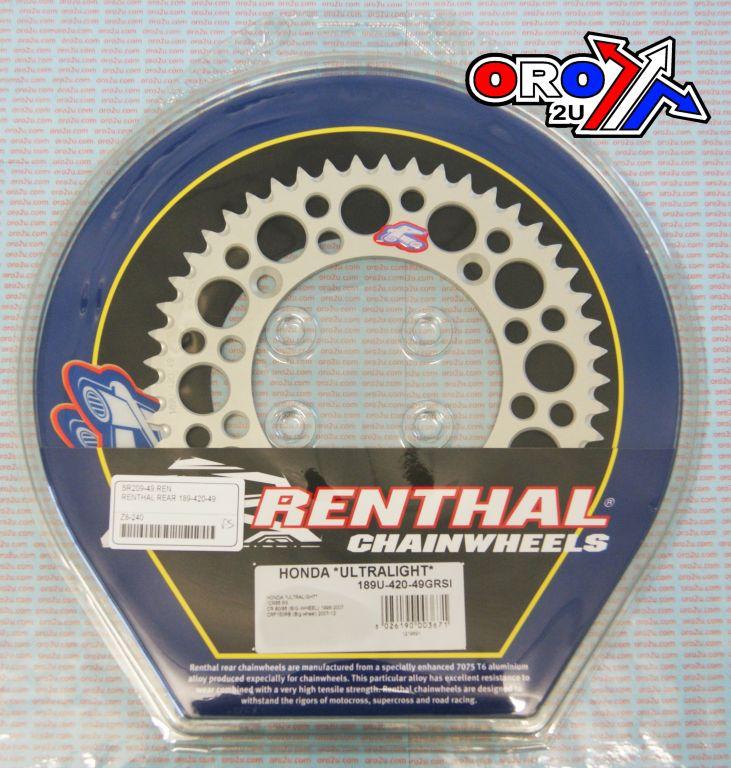 REAR SPROCKET ALLOY RENTHAL, ULTRALITE 189U-420-49GRSI SILVER