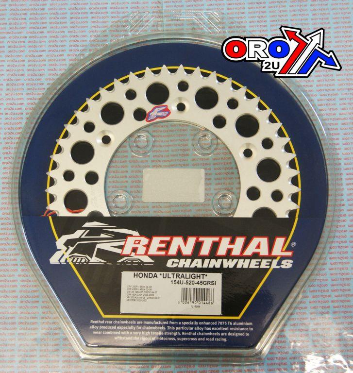 REAR SPROCKET ALLOY RENTHAL, ULTRALITE 154U-520-45GRSI SILVER