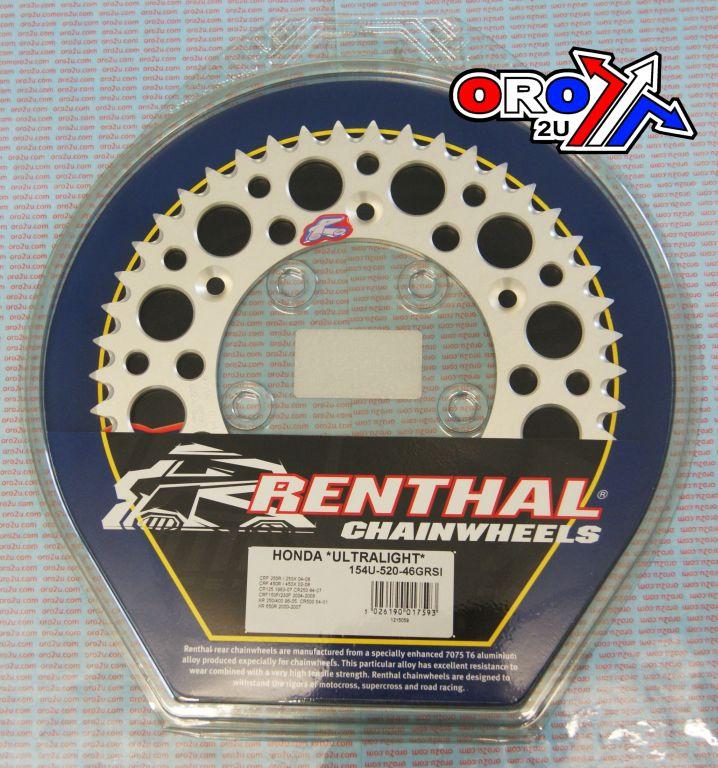 REAR SPROCKET ALLOY RENTHAL, ULTRALITE 154U-520-46GRSI SILVER