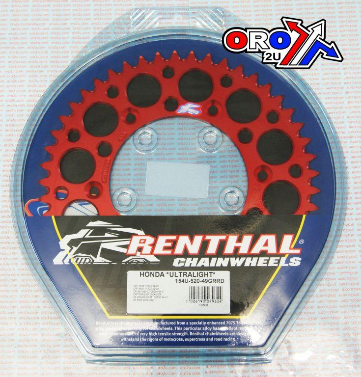 REAR SPROCKET ALLOY RENTHAL, ULTRALITE 154U-520-49GRRD RED, 154U-520-49GRRD