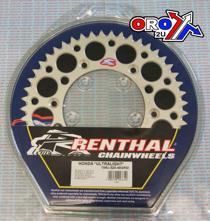 REAR SPROCKET ALLOY RENTHAL, ULTRALITE 154U-520-49GRSI SILVER, 154U-520-49GRSI