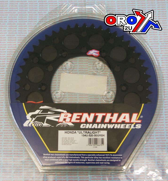 REAR SPROCKET ALLOY RENTHAL, ULTRALITE 154U-520-50GRBK BLACK, 154U-520-50GRBK
