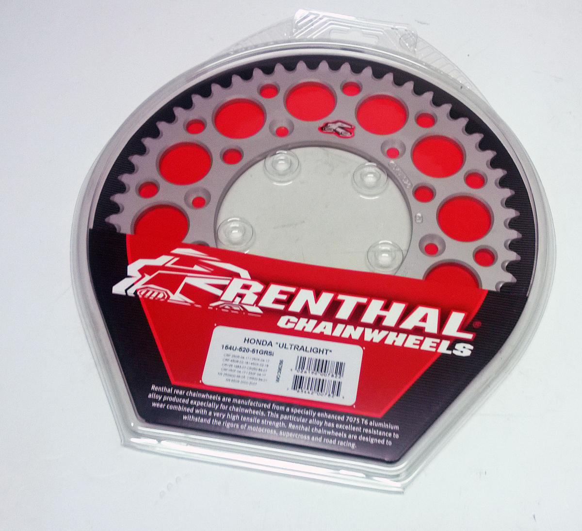REAR SPROCKET ALLOY RENTHAL, ULTRALITE 154U-520-51GRSI SILVER, 154U-520-51GRSI