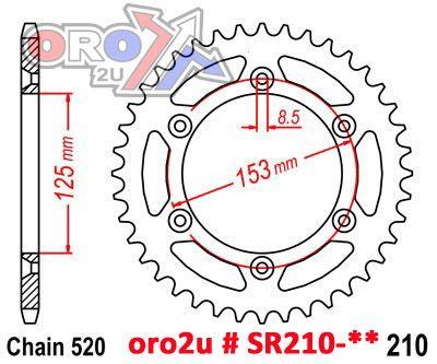 MINO REAR SPROCKET ALLOY BLACK 210, 25-554-52 BLACK