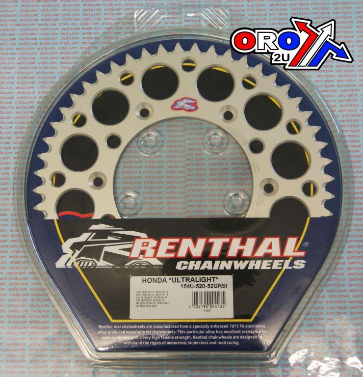 REAR SPROCKET ALLOY RENTHAL, ULTRALITE 154U-520-52GRSI SILVER, 154U-520-52GRSI