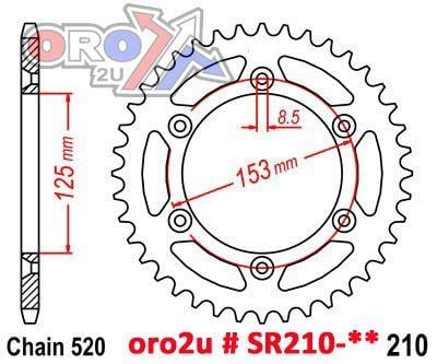 MINO REAR SPROCKET ALLOY BLACK 210, 25-554.520.53 BLACK