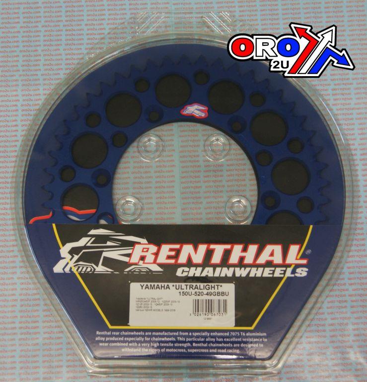 REAR SPROCKET ALLOY RENTHAL, ULTRALIGHT 150U-520-49GBBU BLUE