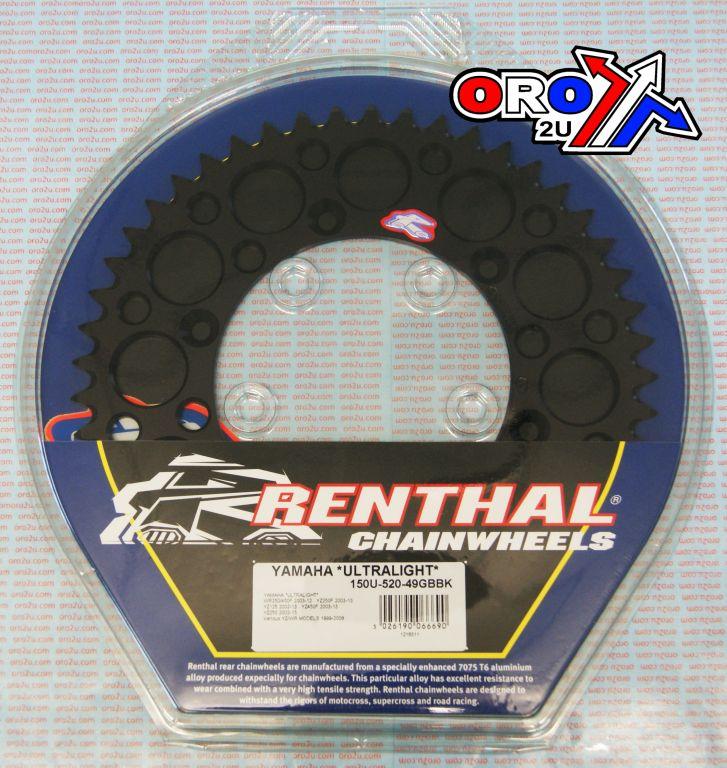 REAR SPROCKET ALLOY RENTHAL, ULTRALIGHT 150U-520-49GBBK BLACK, 150U-520-49GBBK