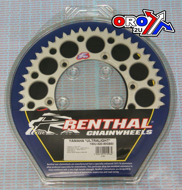 REAR SPROCKET ALLOY RENTHAL, ULTRALITE 150U-520-50GBSI SILVER, 150U-520-50GBSI