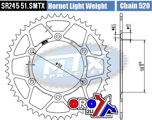 REAR SPROCKET STEEL HARD LIGHT 11H-428-51 SR245/251-51