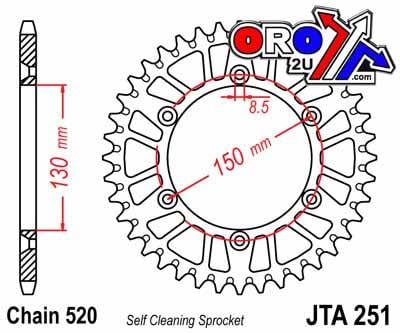 REAR SPROCKET ALLOY SILVER 251, JTA251.52 7075-T6 Aluminium