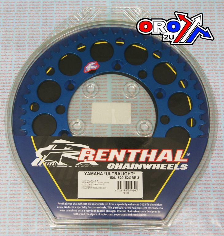 REAR SPROCKET ALLOY RENTHAL, ULTRALITE 150U-520-52GBBU BLUE