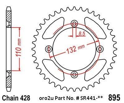 MINO REAR SPROCKET ALLOY BLACK 441, 25-74147 KTM 85SX, 105SX, 85XC, 105XC