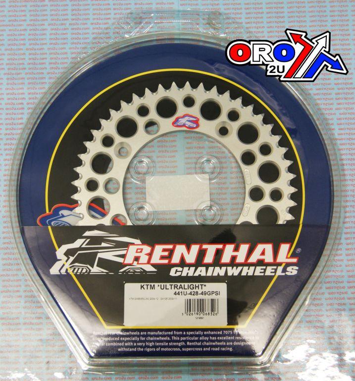 REAR SPROCKET ALLOY RENTHAL, ULTRALITE 441U-428-49GPSI SILVER, 441U-428-49GPSI