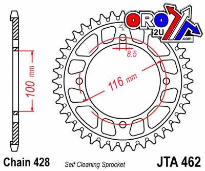 REAR SPROCKET ALLOY SILVER 462, JTA462.52 7075-T6 Aluminium, JTR456
