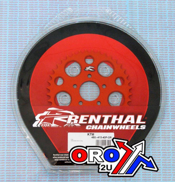 REAR SPROCKET RENTHAL 480, KTM 50 2010-2013 40T ORANGE, 480--415-40P-OR