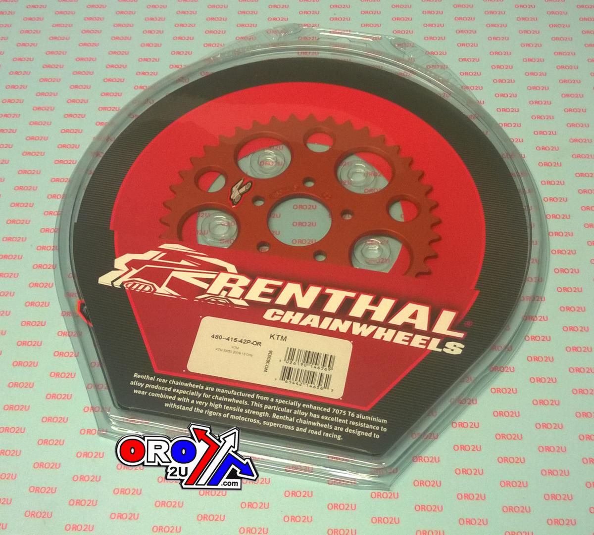 REAR SPROCKET RENTHAL 480, KTM 50 2010-2013 42T ORANGE, 480--415-42P-OR