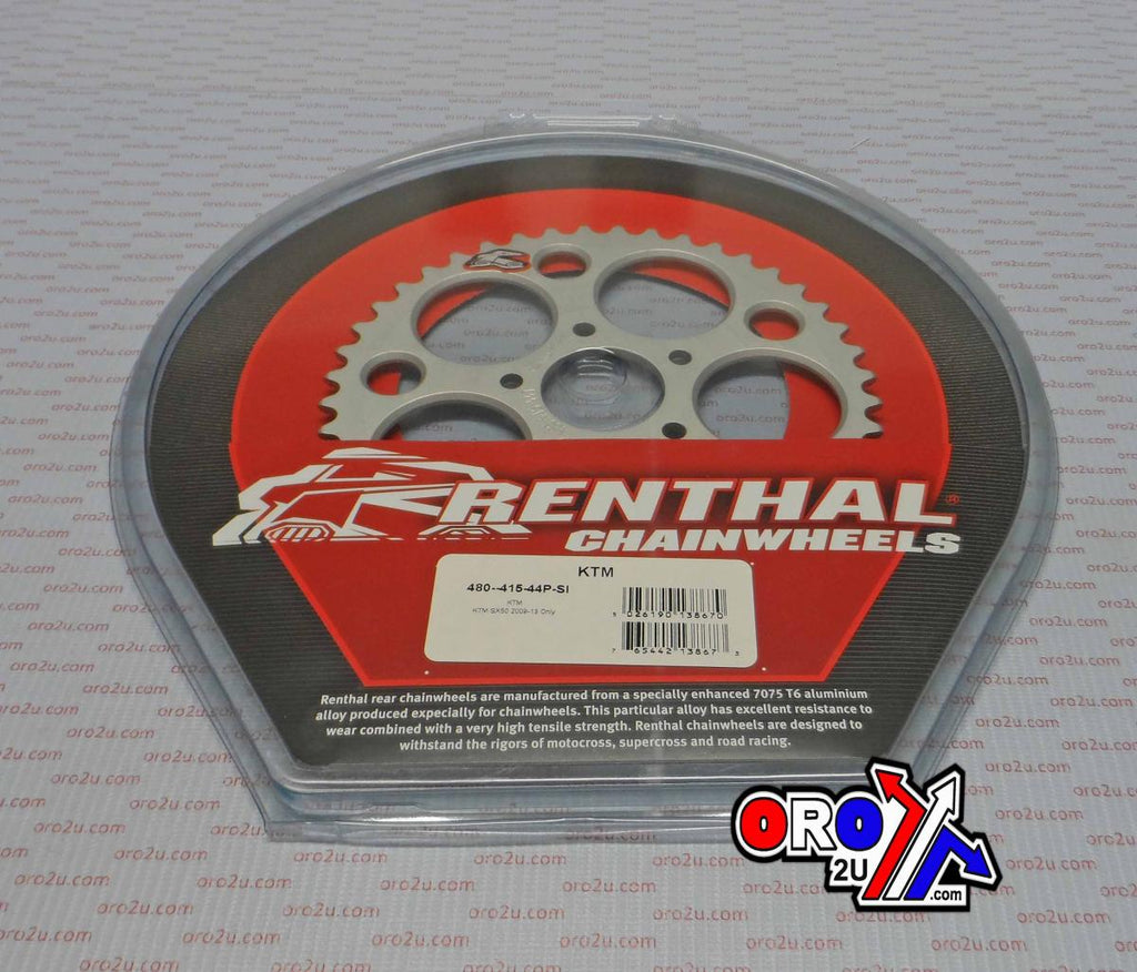 REAR SPROCKET RENTHAL 480, KTM 50 2010-2013 44T SILVER, 480--415-44P-SI