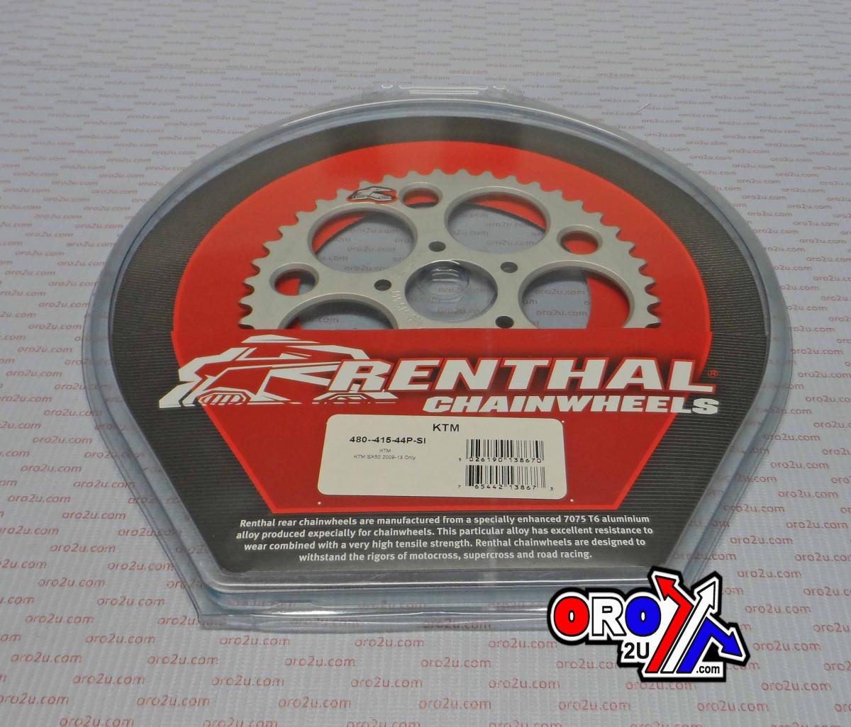 REAR SPROCKET RENTHAL 480, KTM 50 2010-2013 44T SILVER, 480--415-44P-SI