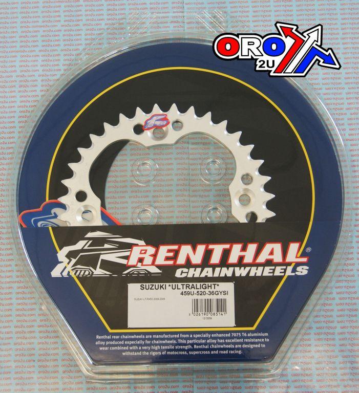REAR SPROCKET ALLOY RENTHAL, ULTRALITE 459U-520-36GYSI SILVER