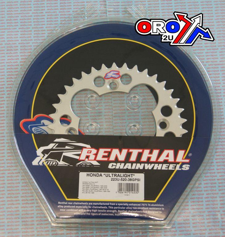 REAR SPROCKET RENTHAL ATV, ULTRALITE 223-520-38 SILVER, 223U-520-38GPSI