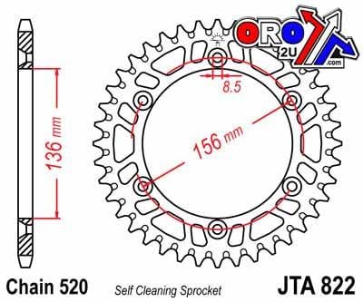 REAR SPROCKET ALLOY SILVER 822, JTA822.44 7075-T6 Aluminium