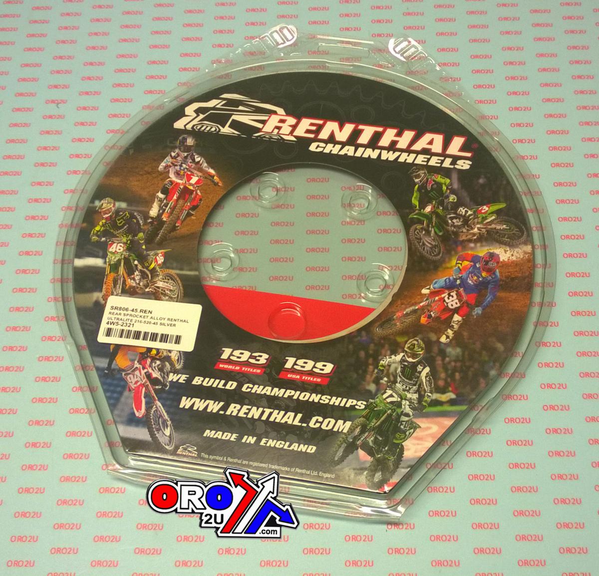 REAR SPROCKET ALLOY RENTHAL, ULTRALITE 216U-520-45GPSI SILVER, HUSQVARNA / GASGAS / BETA
