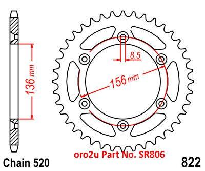 MINO REAR SPROCKET ALLOY BLACK 822, 25-316.520.51