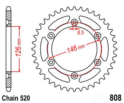 MINO REAR SPROCKET ALLOY BLUE, 25-423-520-52 BLUE JTR808