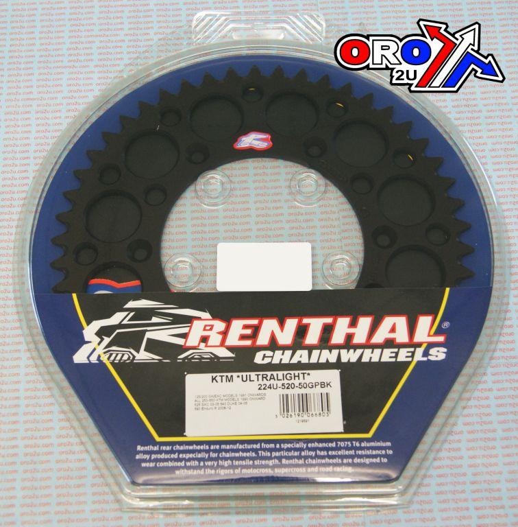 REAR SPROCKET RENTHAL KTM, ULTRALITE 224U-520-50GPBK BLACK, 224U-520-50GPBK