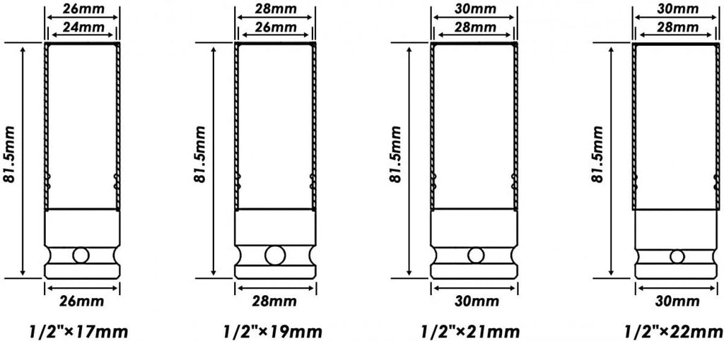 SOCKET IMPACT 1/2 4 PCS KIT