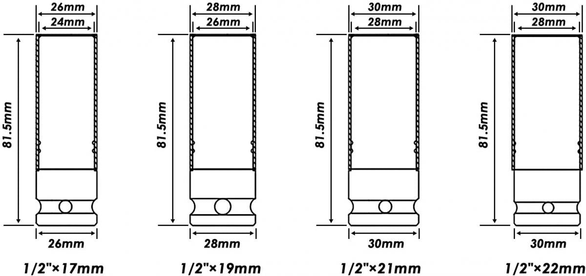 SOCKET IMPACT 1/2 4 PCS KIT