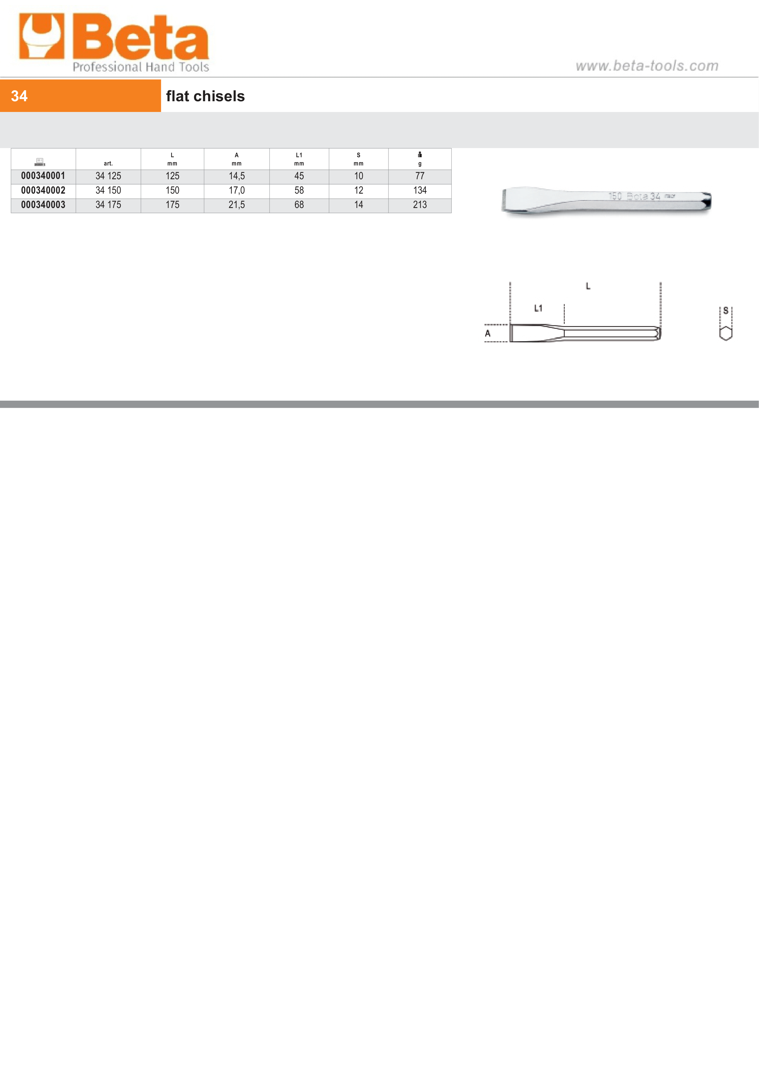 Flat Chisel 175mm - Beta Tools 34 175