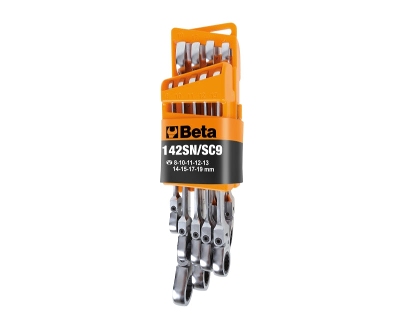 Swivel End Ratcheting Combination Spanner Wrench Set 8mm - 19mm (9 Pieces) - Beta Tools 142SN/SC9