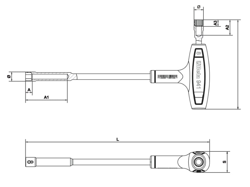 Hexagon/Bi-Hex Socket Wrench with High Torque Handle 8mm - Beta Tools 941 8