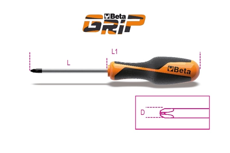 Screwdriver for Cross Head Phillips Screws PH2 6mm 150mm Length - BetaGRIP 1262 6X150