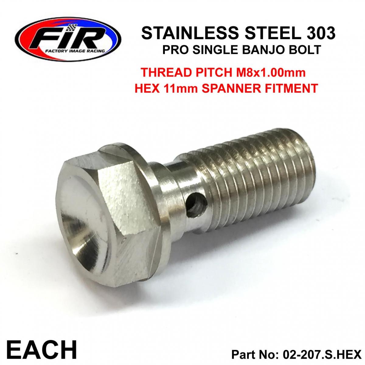 PRO BANJO BOLT M8x1.00 SS, STAINLESS STEEL / CNC MADE, / EACH