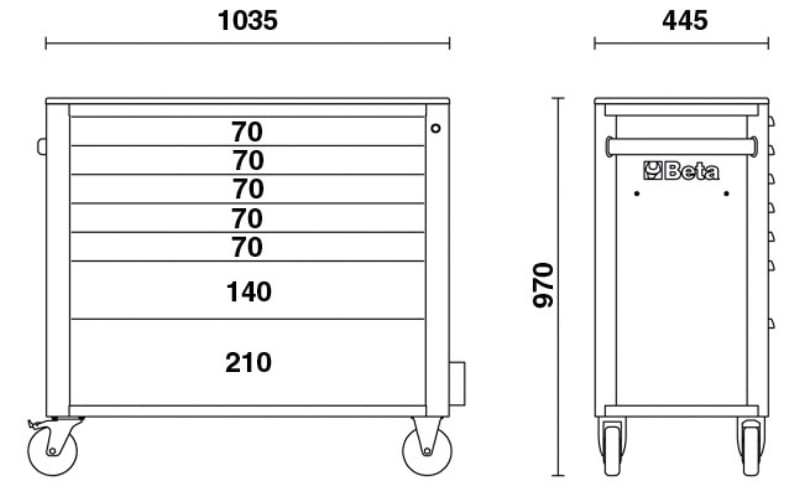 Mobile Roller Cab 7 Drawers Anti-Tilt System Long Model 1000kg Capacity - Beta Tools RSC24AXL/7-A