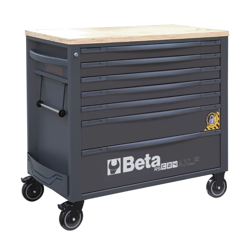 Mobile Roller Cab 7 Drawers Wood Worktop Anti-Tilt System Long Model 1100kg Capacity - Beta Tools RSC24AXLP/7-R