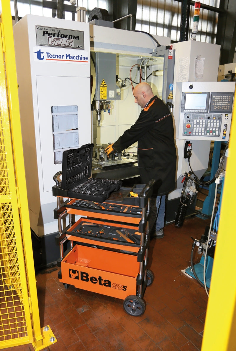 Folding Tool Trolley for Outdoor Jobs, 2 Drawers, 990x390x700mm, Centralized Lock, 160mm Fixed Castors - Beta Tools C27S-O