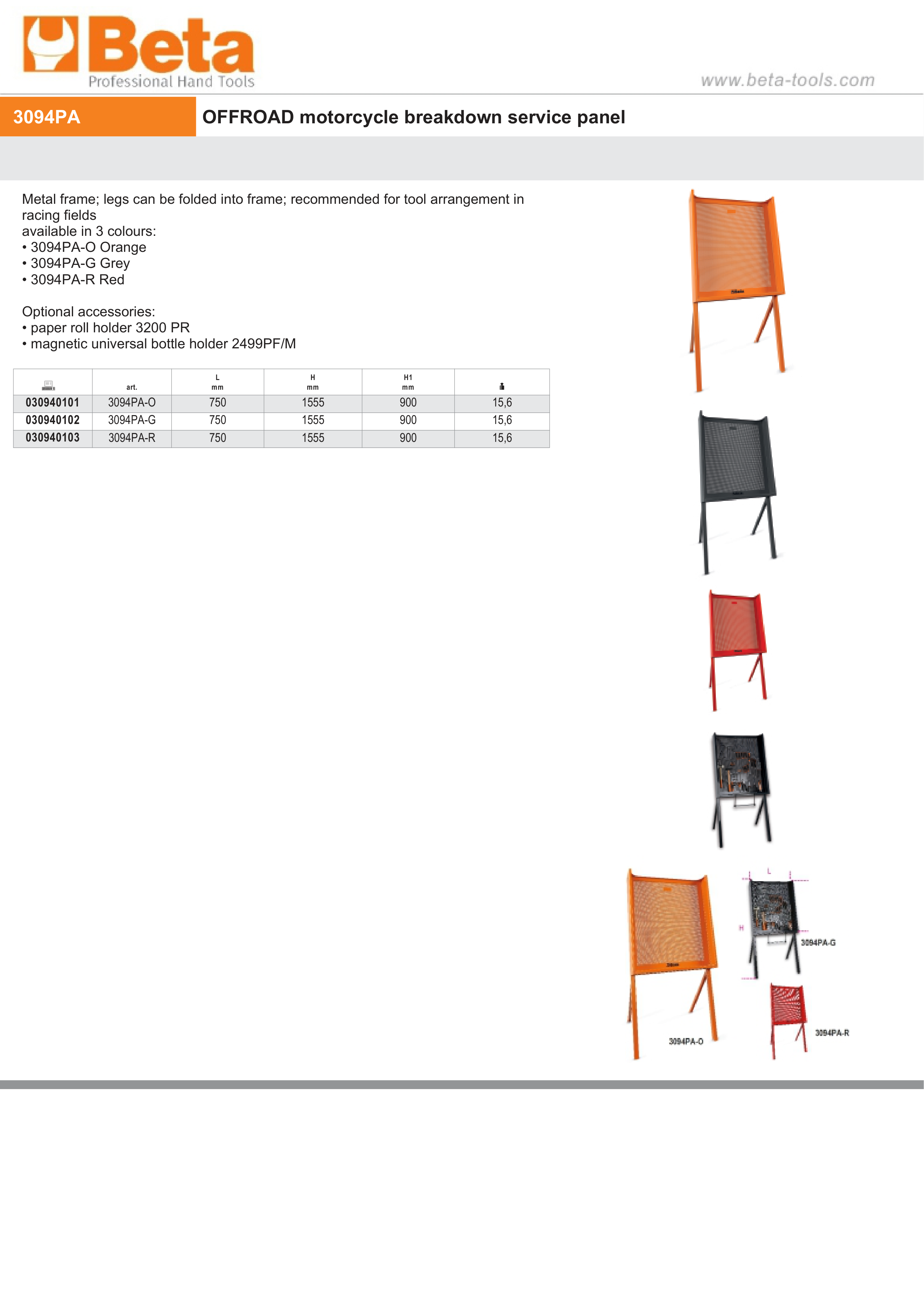 Offroad Motorcycle Breakdown Service Panel Red 750mm - Beta Tools 3094PA-R