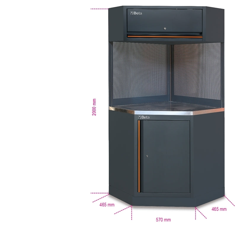 Self-Supporting Corner Unit with Cabinet, Tool Panels, and Worktop for Workshop - BetaC45PRO C45PRO CORNER/X