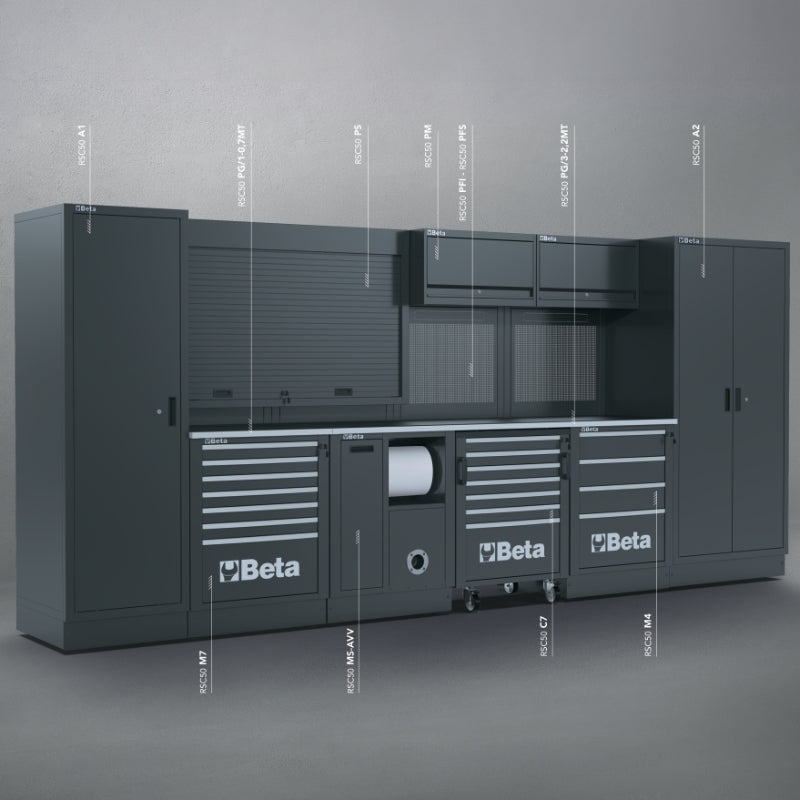 Comprehensive Workshop Equipment Combination RSC50 with Cabinets, Worktops, and Tool Storage - BetaRSC50 RSC50