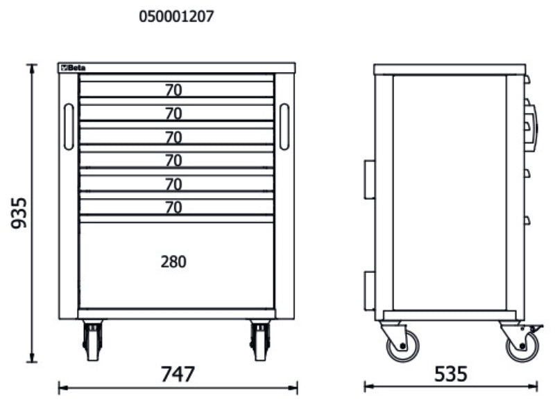 Mobile Roller Cabinet with 7 Drawers for RSC50, 588x367mm, Swivel Castors, Central Lock - BetaRSC50 RSC50 C7